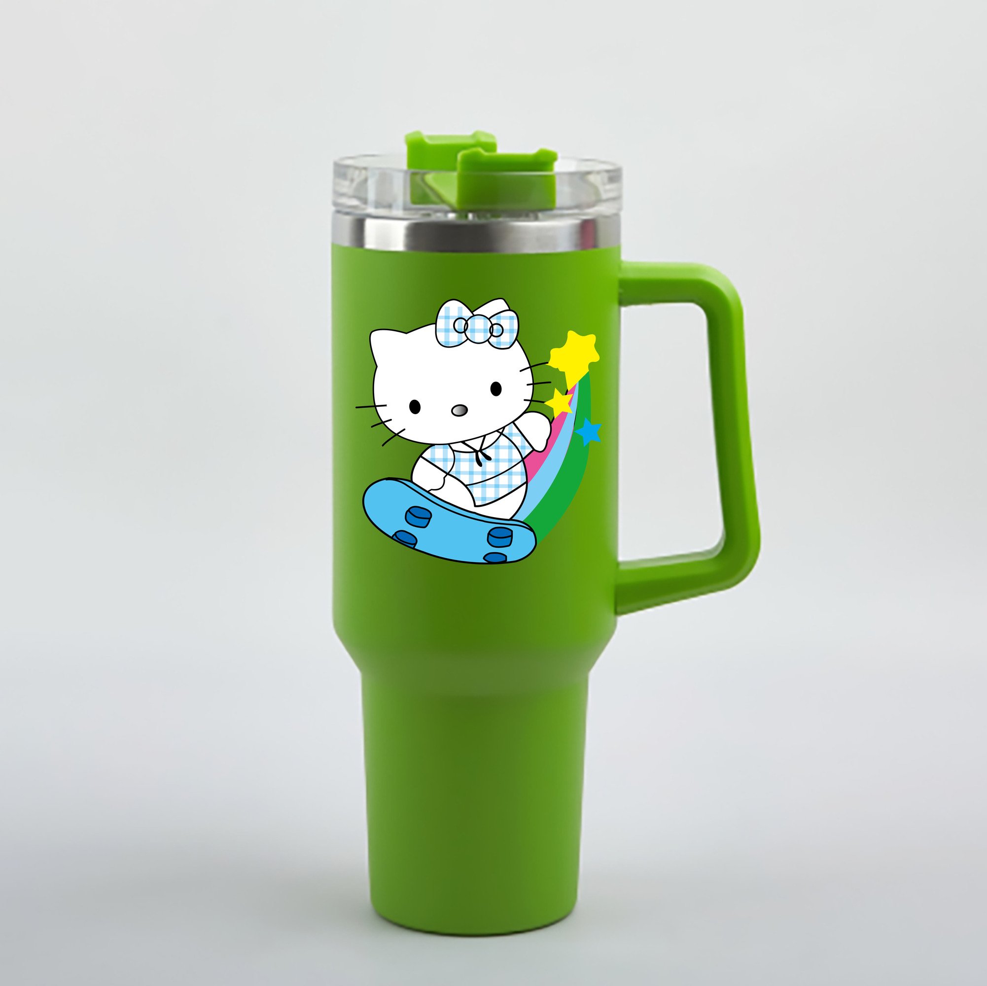 （画像用） Hello Kitty ハローキティ 1200mL車用タンブラー - クリスタルステッカー（プラスチックストロー付き）